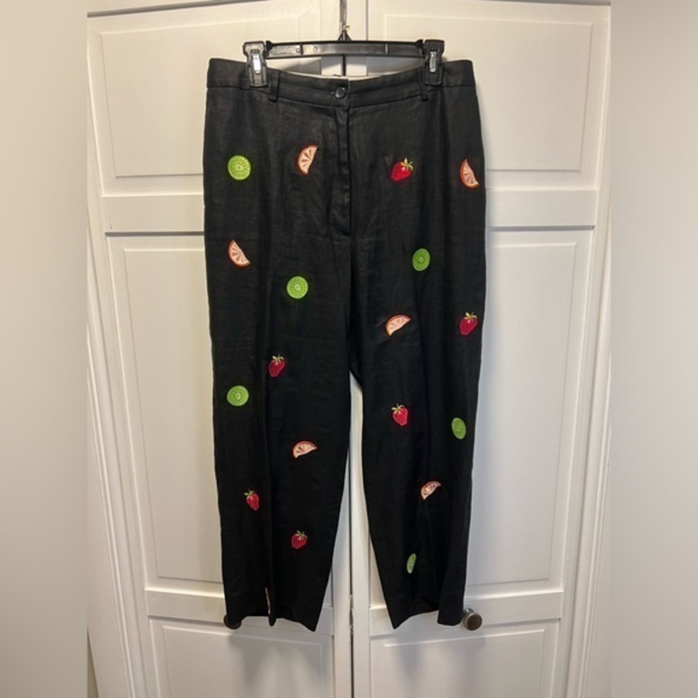 Jillian Jones Linen Neon Fruit Embroidered Mock Cocktail Pants Size Women’s 10